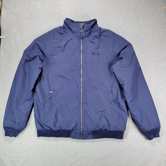 Lands End Mens Squall Bomber Jacket L 42-44 Coat Navy Blue Waterproof Windproof - Picture 1 of 12
